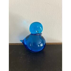 Vintage Blue Art Glass Duck Figurine Hand Blown Cobalt Glass Bird Sculpture